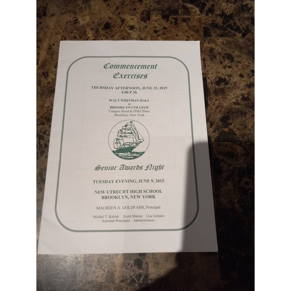 New Utrecht HS 2015 Commencement Exercises & Senior Awards Night Program.
